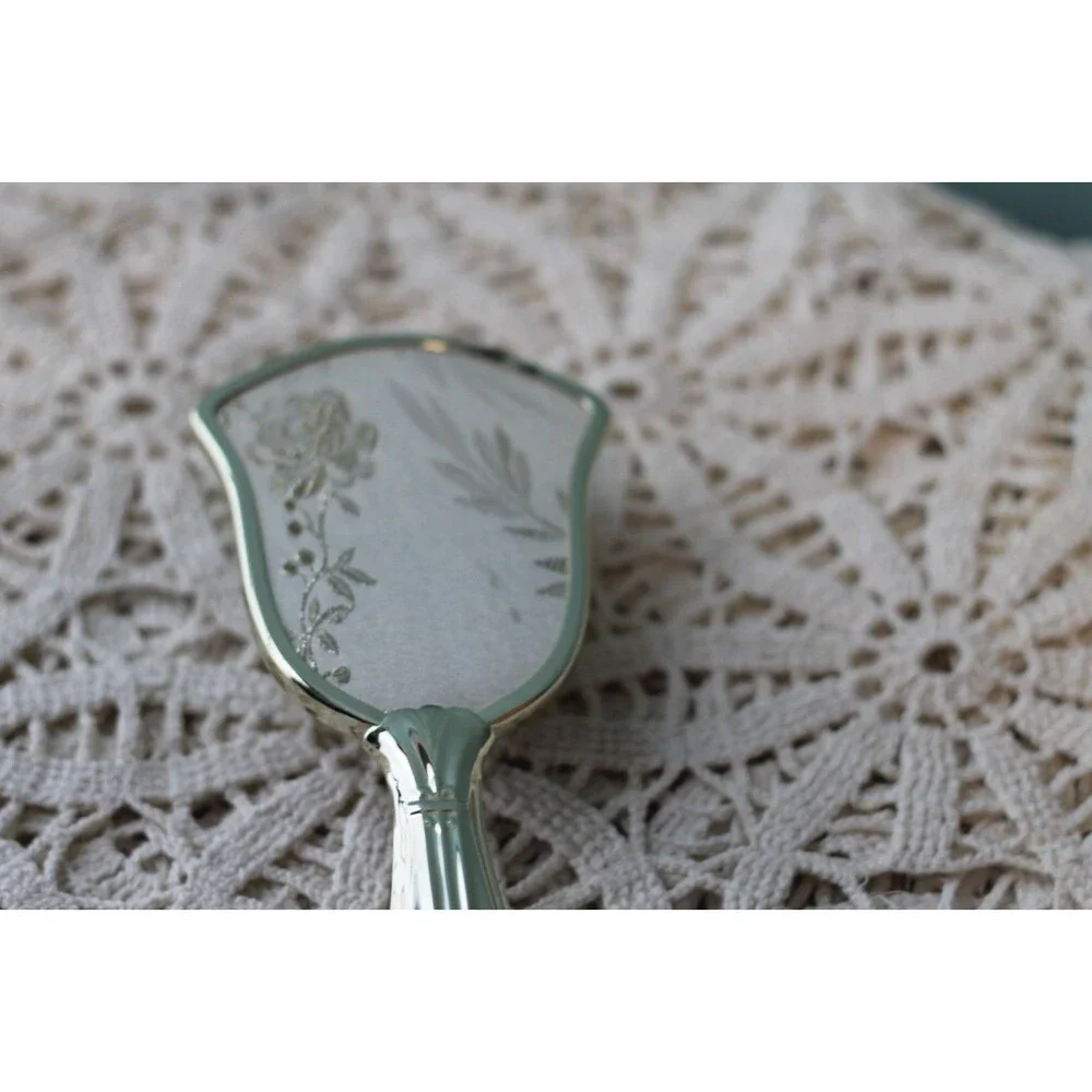Antique Silver toned Hair Brush Roses Flowers